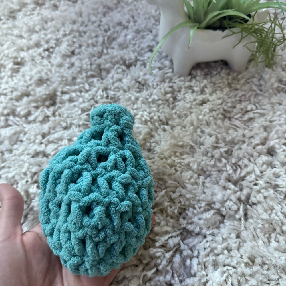 Super soft and stretchy crochet baby blue green holder carrier.